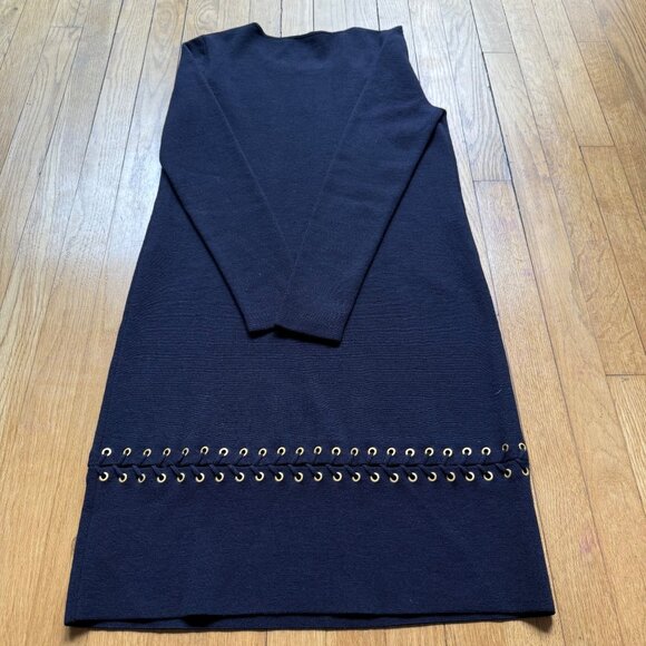 Tory Burch Size S Navy Wool Blend Harley Shift Sweater Dress With Gold Grommet - Picture 11 of 14